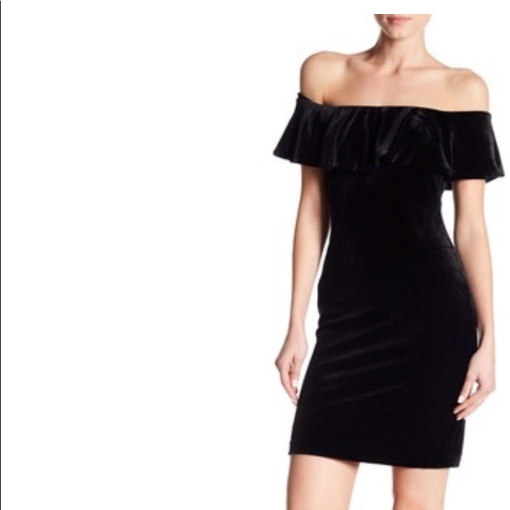 Eliza J Black Velvet Off the Shoulder Dress